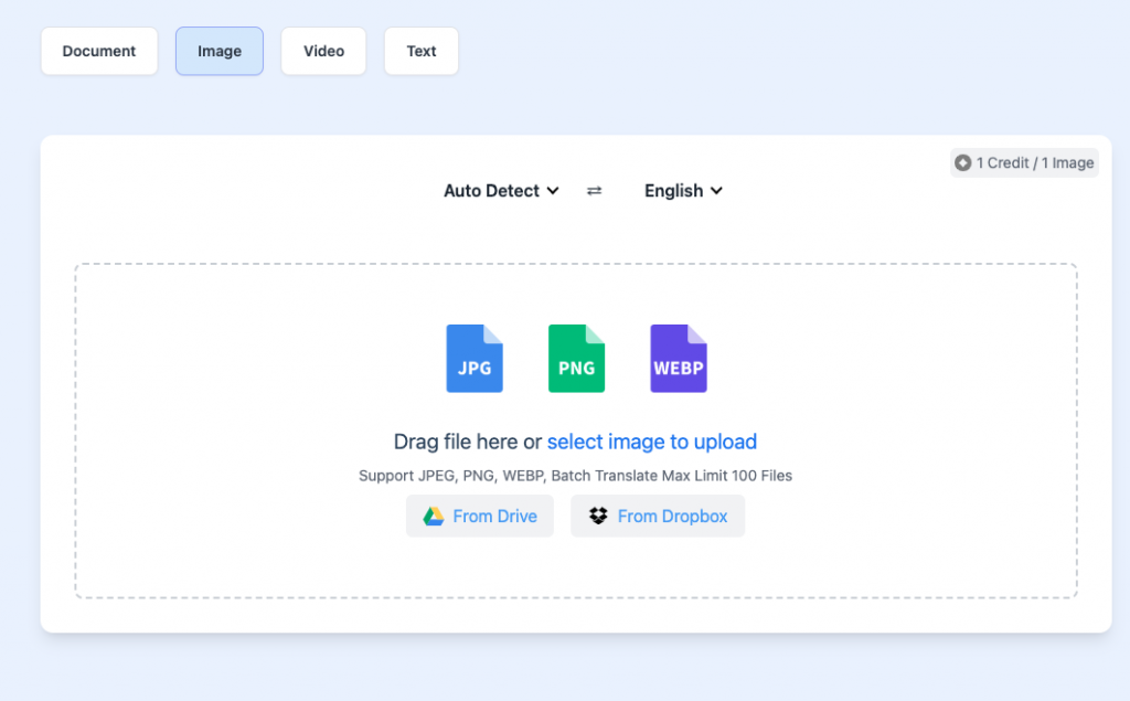 Transmoneky Image Translator's translation page